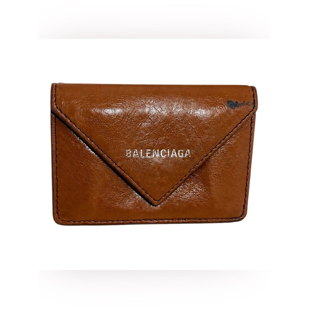 Balenciaga Papier Envelope Coin Purse Card Holder Brown Leather